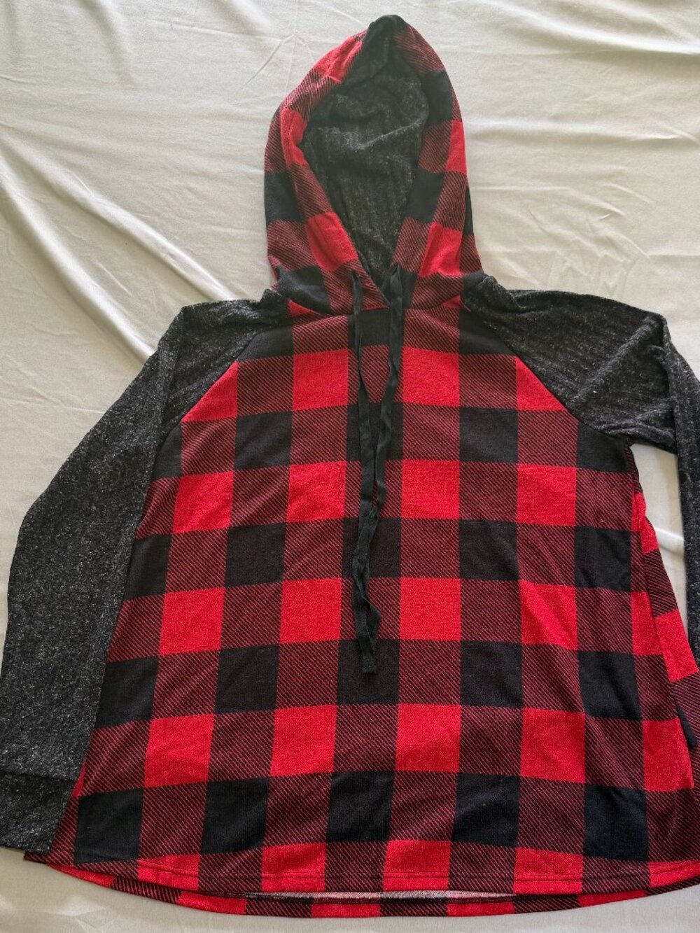Riah Fashion Woman’s Buffalo Plaid Light Weight  Drawstring Hoodie Size XL New